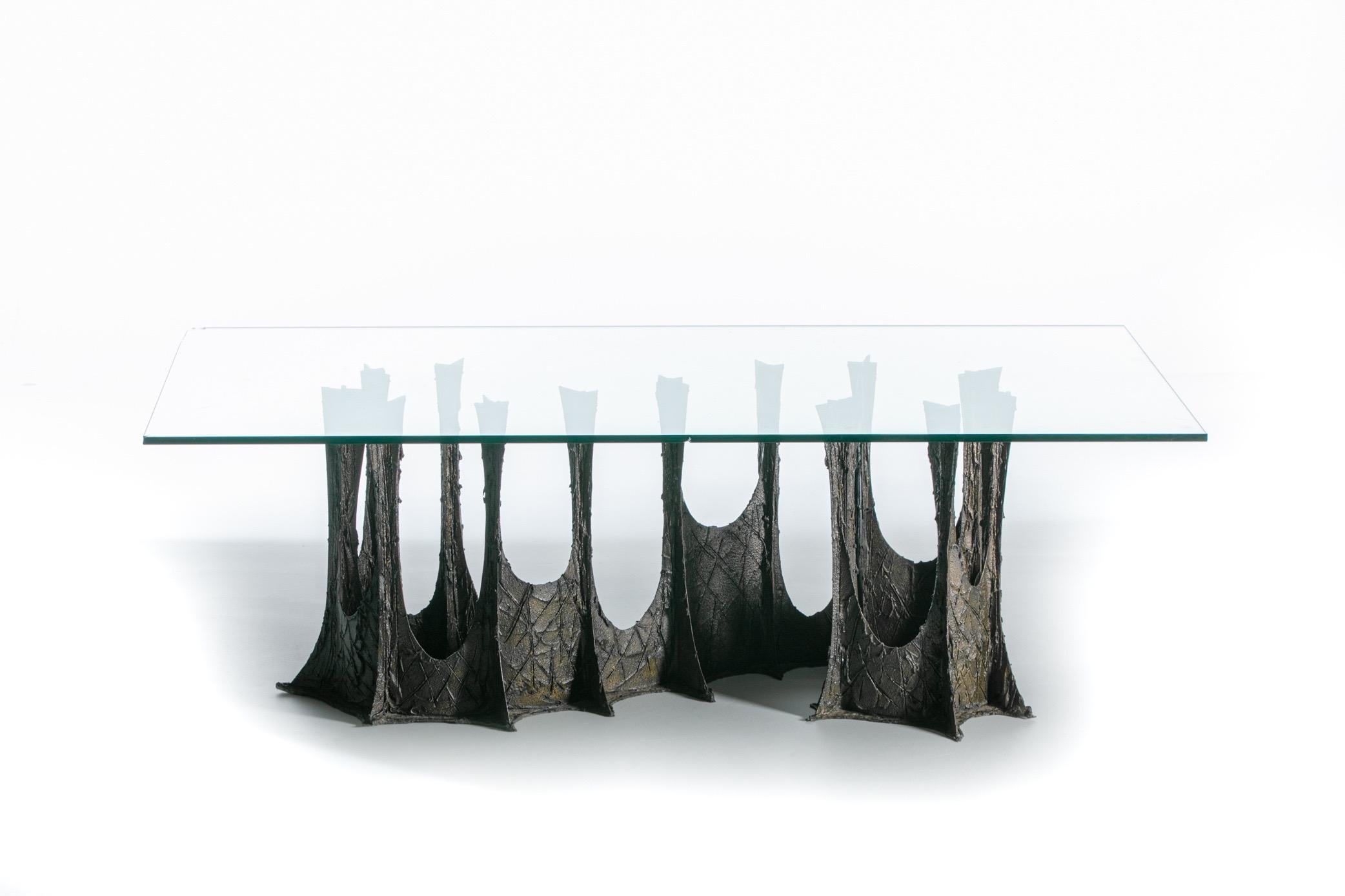 Metal Signed Paul Evans Brutalist Dining Table Sculpted of Bronze, circa 1974