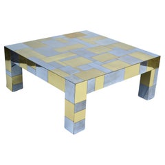 Signed Paul Evans Coffee Table Faceted Chrome & Brass Mid-Century Modern 1970