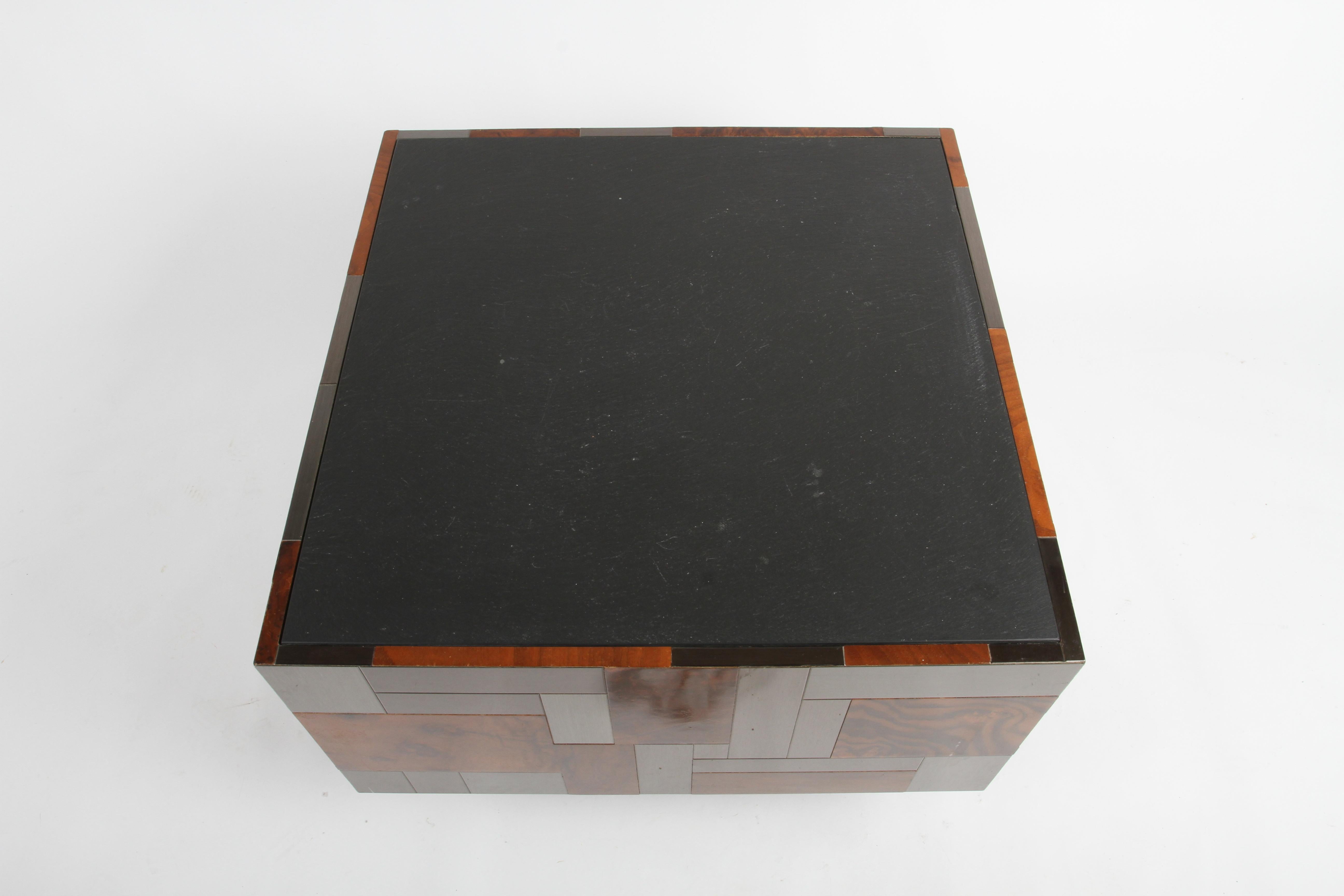 Signed Paul Evans Directional Metal & Burl Wood Patchwork Slate Top End Table 5