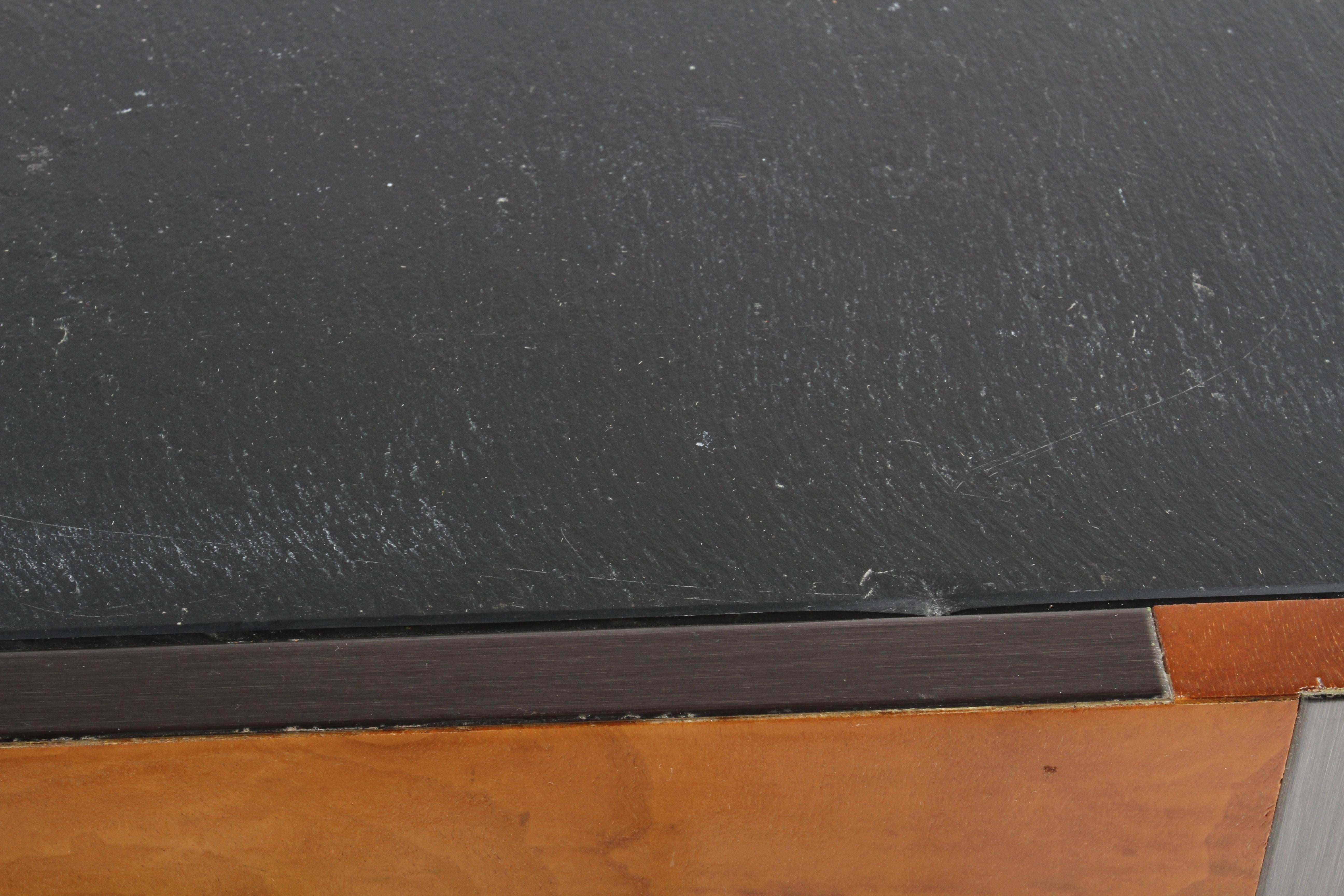 Signed Paul Evans Directional Metal & Burl Wood Patchwork Slate Top End Table 6