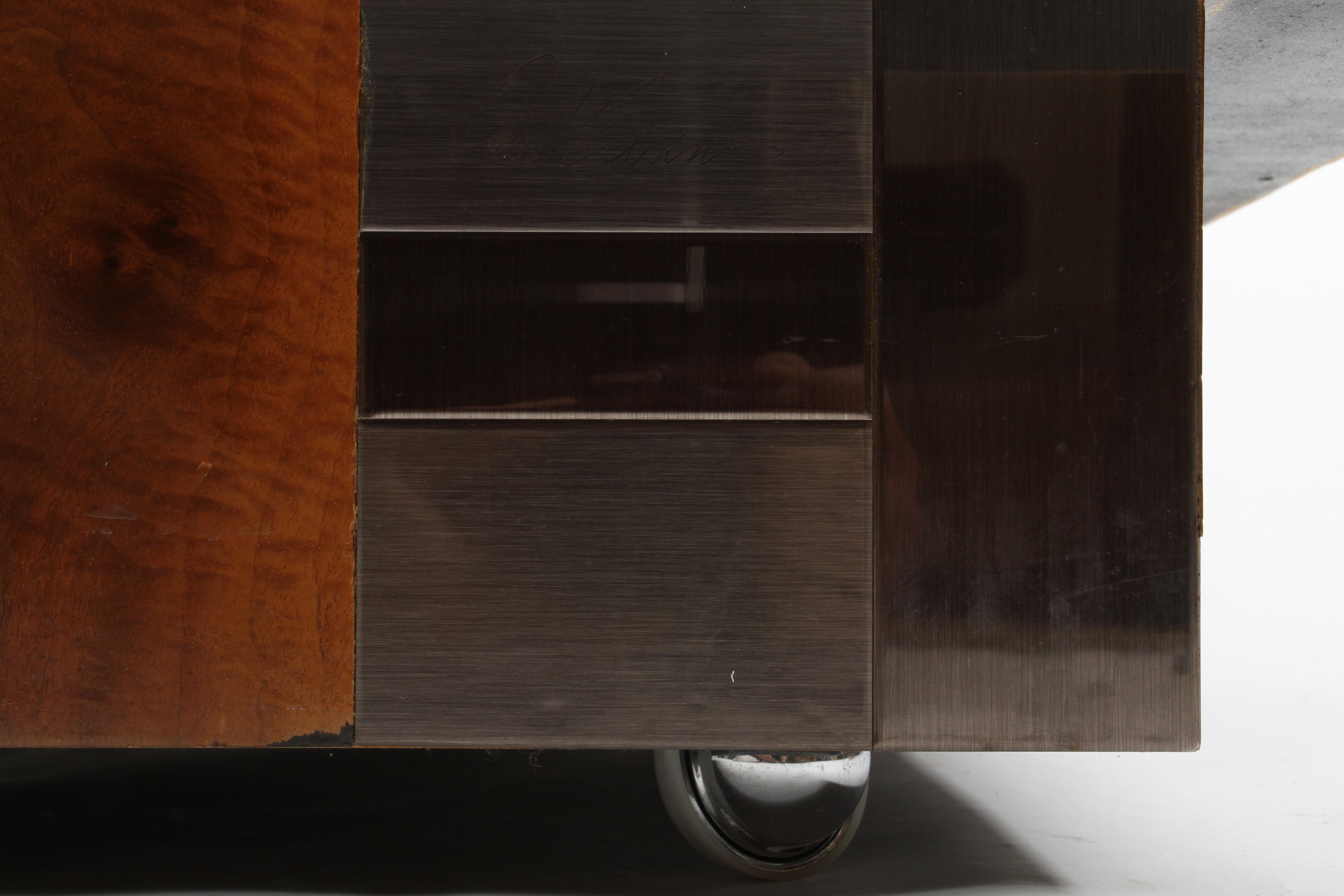 Late 20th Century Signed Paul Evans Directional Metal & Burl Wood Patchwork Slate Top End Table