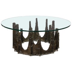 Vintage Signed Paul Evans Midcentury Brutalist Bronze PE-128 Stalagmite Cocktail Table