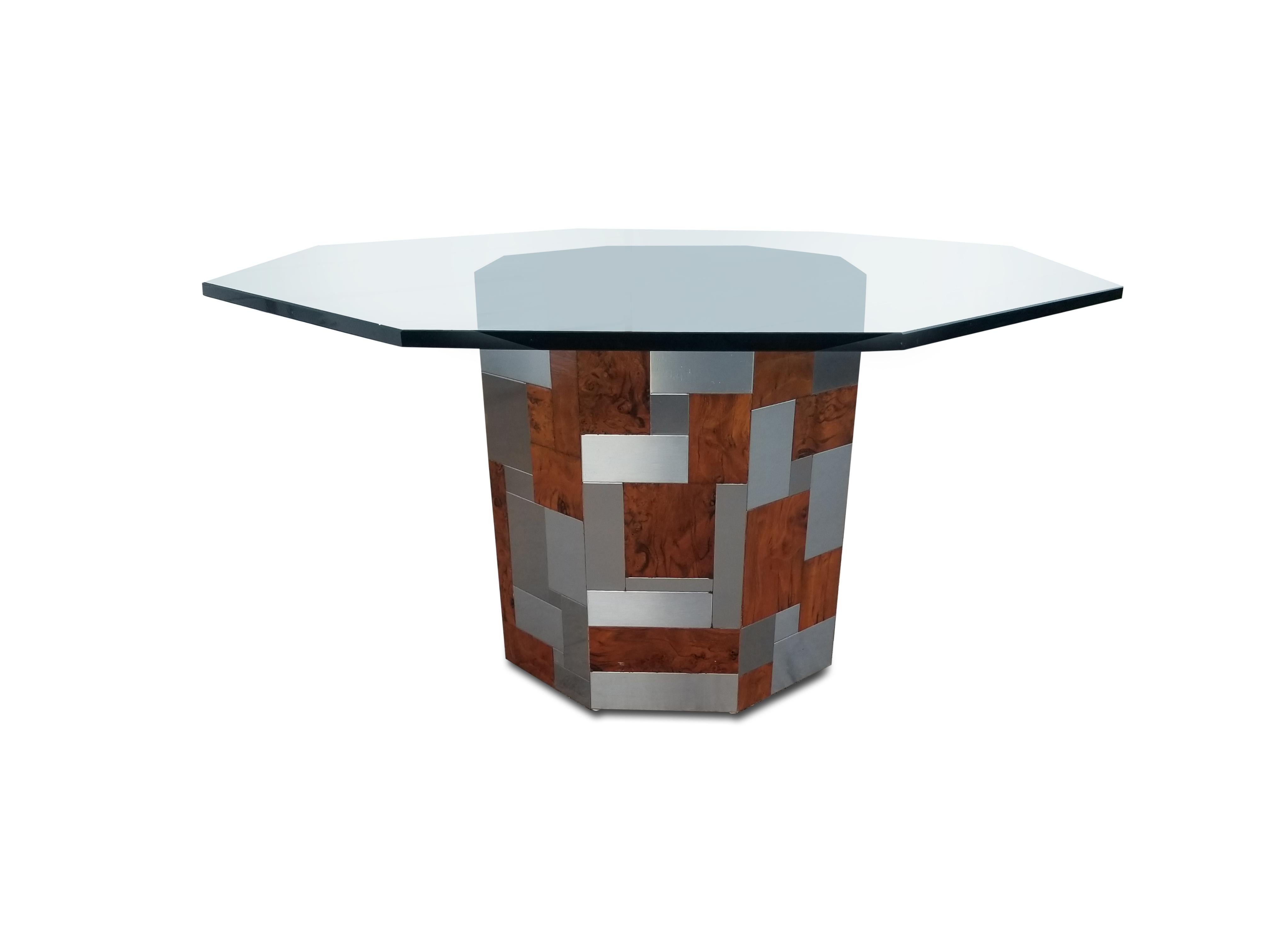 Table de salle à manger octogonale Cityscape en bois de ronce et chrome signée Paul Evans en vente 3