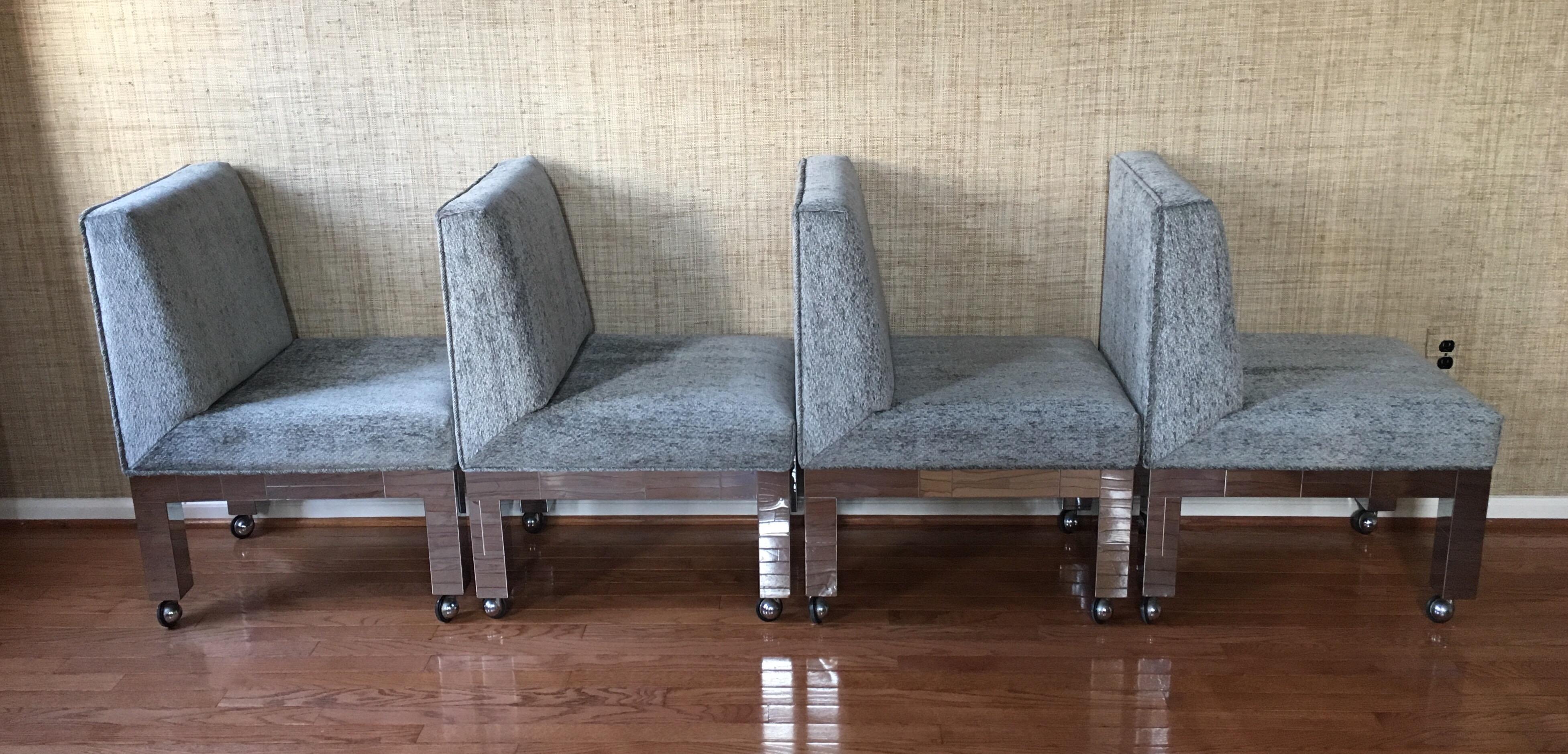 Eight Signed Paul Evans Original Cityscape Dining Chairs Chrome, Directional In Good Condition In Lambertville, NJ