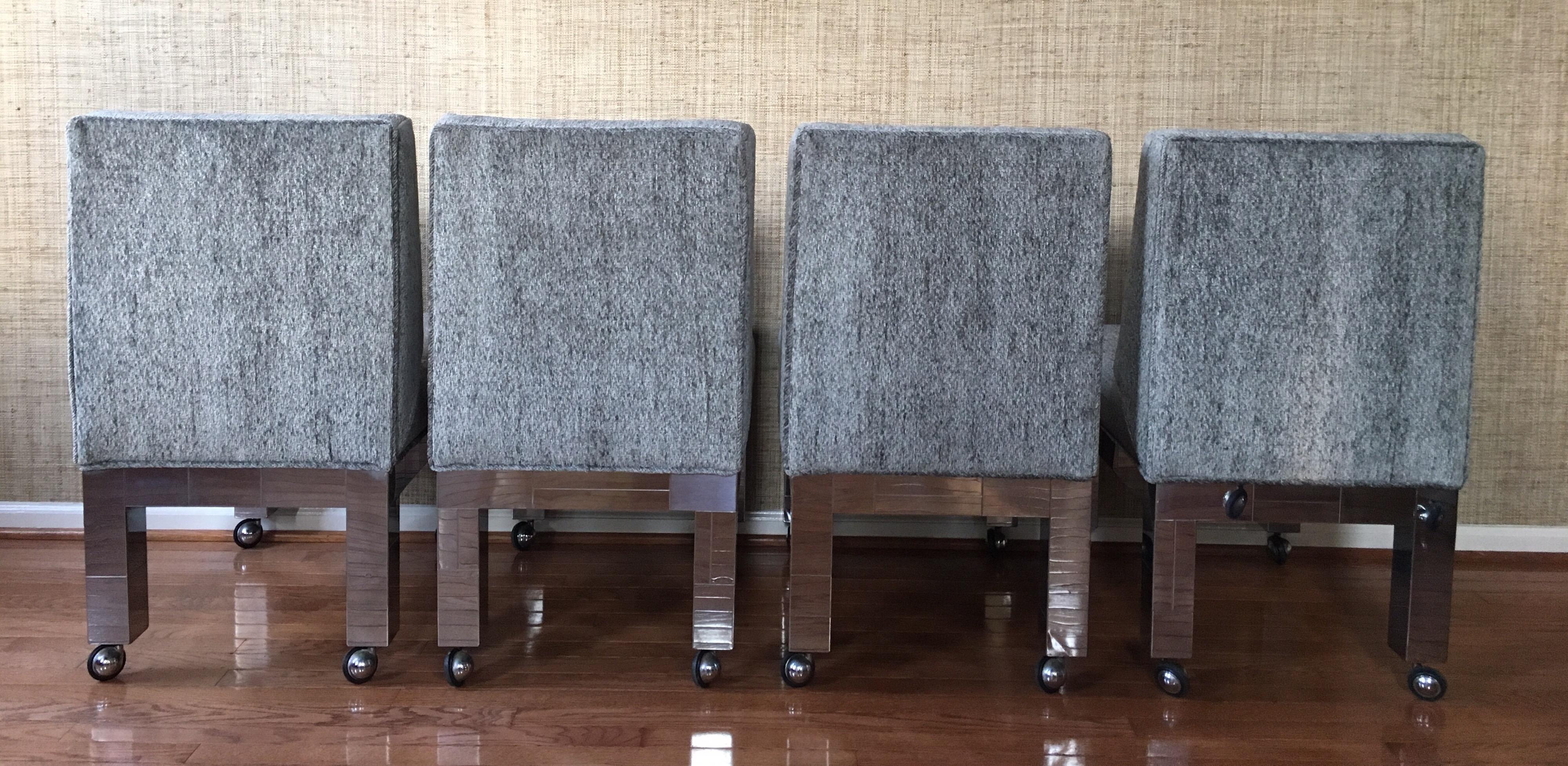 Eight Signed Paul Evans Original Cityscape Dining Chairs Chrome, Directional 1