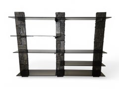 Signed Paul Evans Sculpted Bronze Wall Unit with Smoked Glass 1971