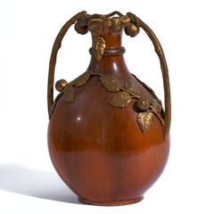 Signed Paul Jean Milet, Bronze-Mounted Art Nouveau-Period Sevres Art Pottery Vas