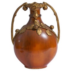 Antique Signed Paul Jean Milet, Bronze-Mounted Art Nouveau-Period Sevres Art Pottery Vas