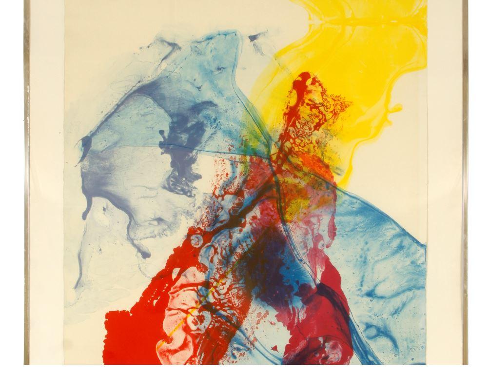 Paul Jenkins pencil signed lithograph and dated 1969 from edition of 300. Colorful in shades of red, yellow and blue.