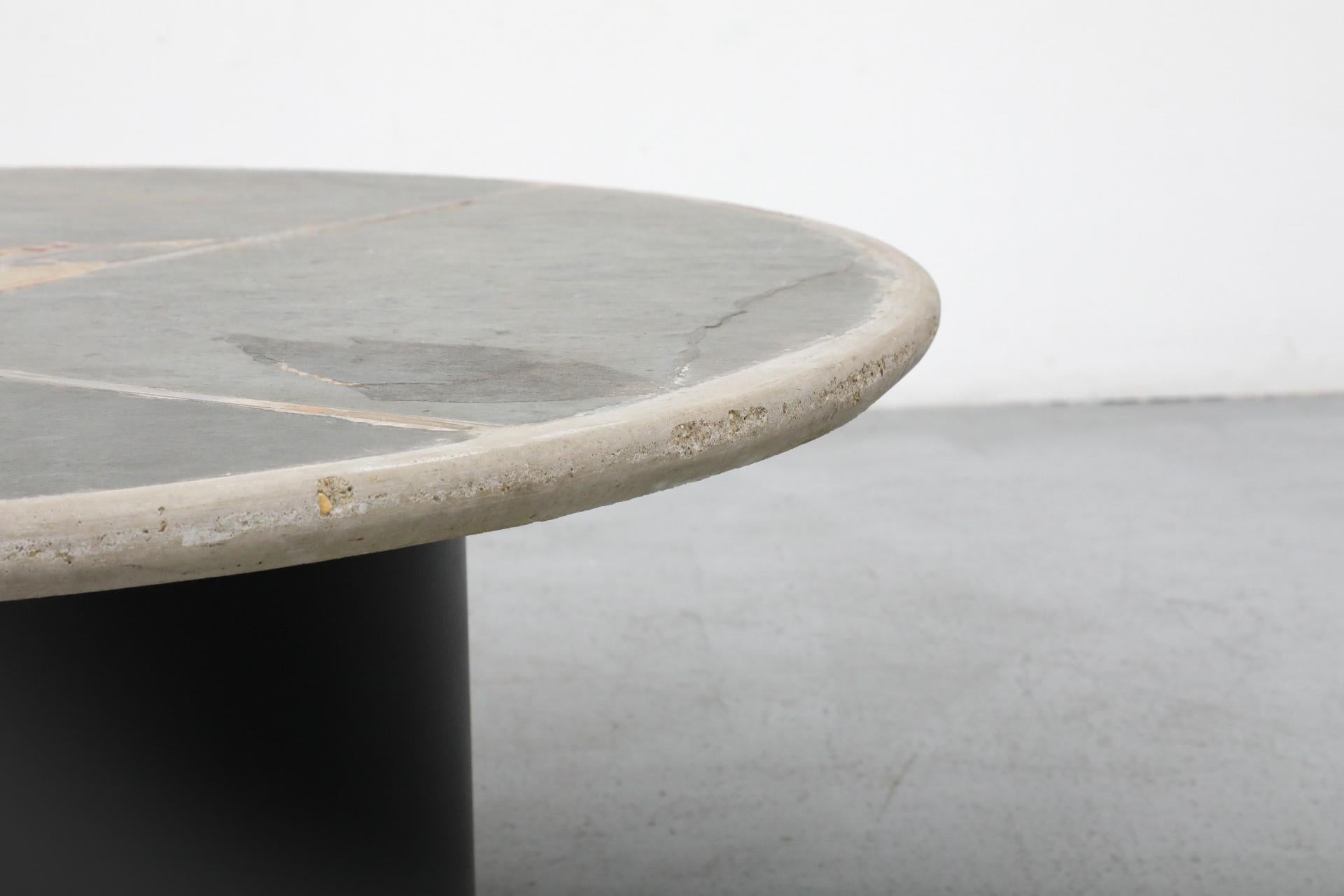 Signed Paul Kingma Round Cement Mosaic Coffee Table with Brass Accents 3