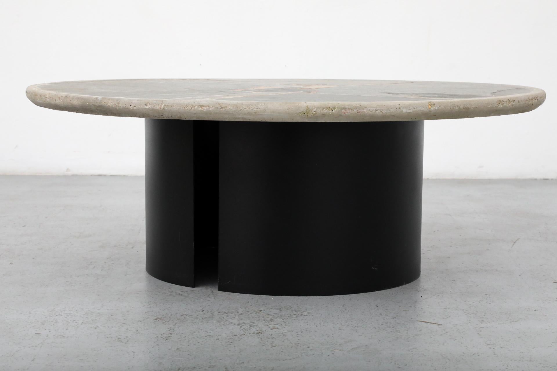 Signed Paul Kingma Round Cement Mosaic Coffee Table with Brass Accents 5