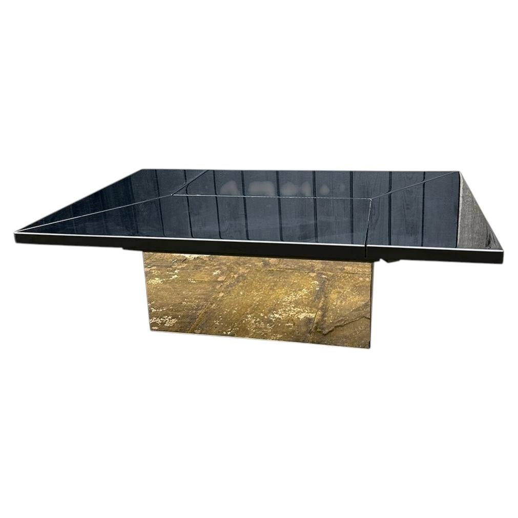 Signed Paul Michel Mid century metamorphic coffee/cocktail table mirrored base For Sale
