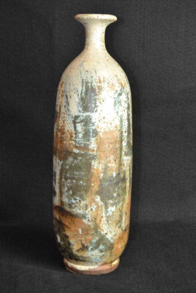 Tall Mid-Century Modern oblong bottle art pottery vase 15 1/4