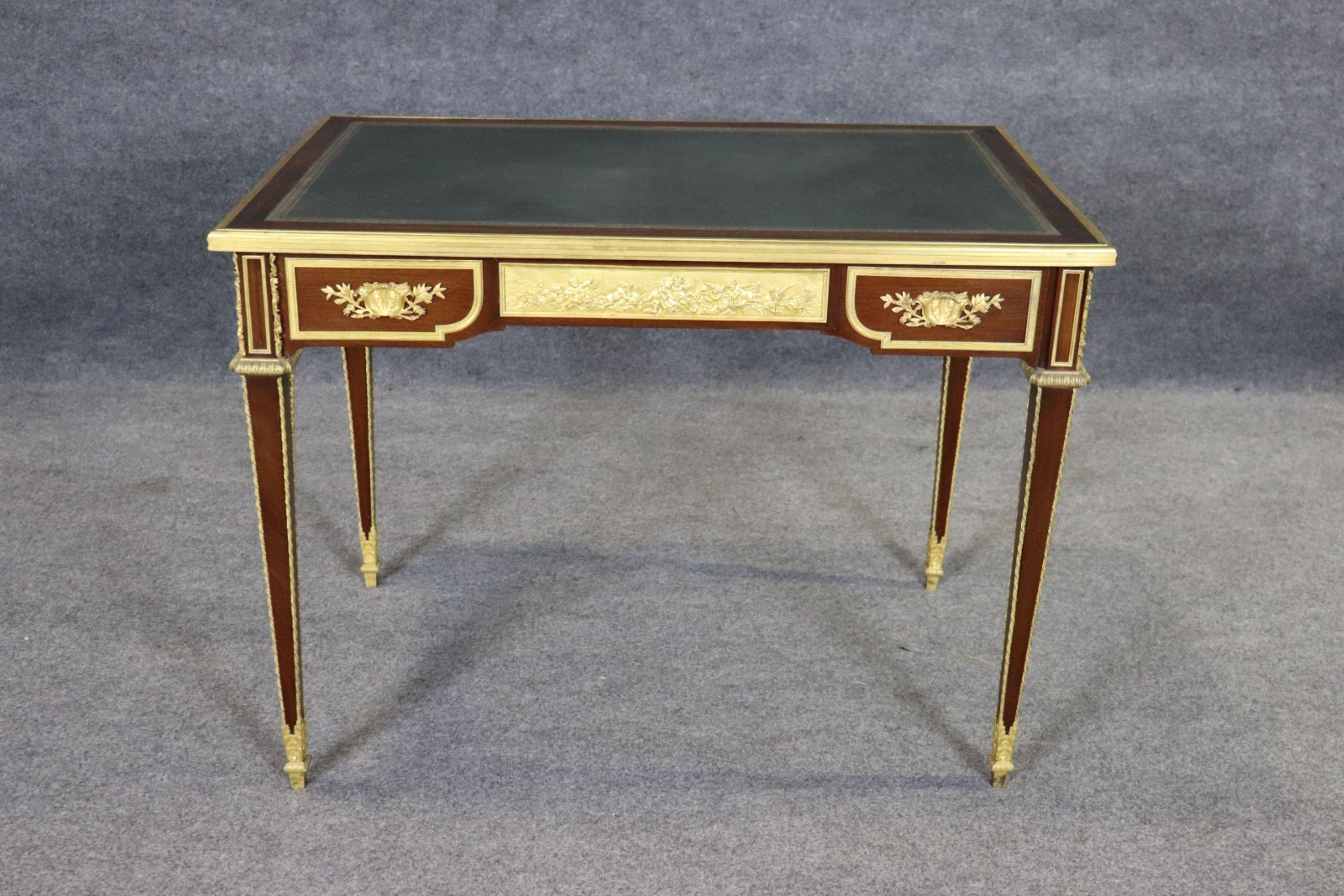 Signiert Paul Sormani Französisch Leder Top Bureau Plat Schreibtisch im Angebot 4