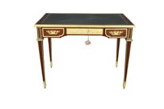 Firmato Paul Sormani, scrivania francese con piano in cuoio