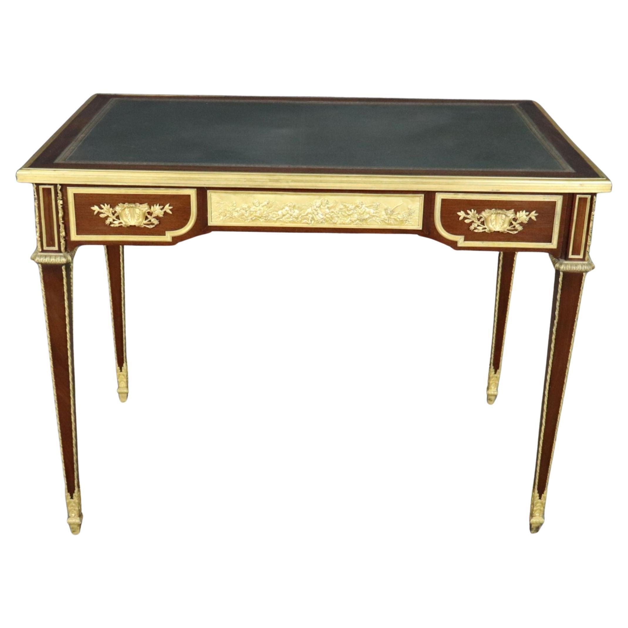 Signiert Paul Sormani Französisch Leder Top Bureau Plat Schreibtisch im Angebot
