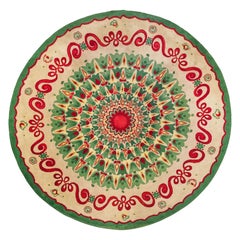 Signed Paule Leleu Vintage Art Deco Circle Rug, Green with Florals - Rug 
Kilim
