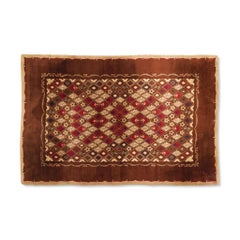 Signed Paule Leleu Vintage Art Deco Rug in Brown with Florals - Rug & Kilim