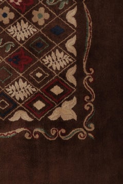 Signed Paule Leleu Vintage Art Deco Rug in Brown with Florals - Rug & Kilim