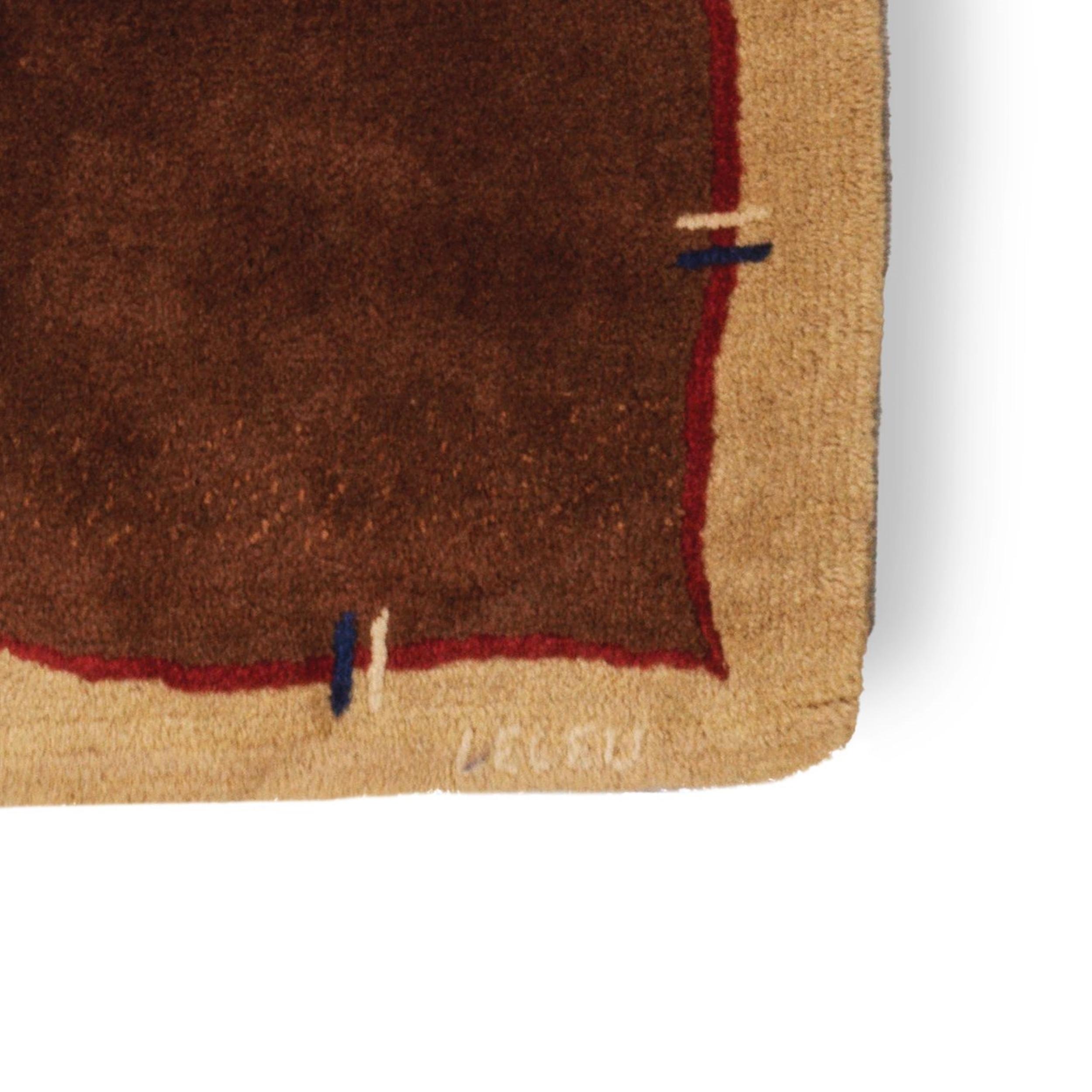 French Signed Paule Leleu Vintage Art Deco Rug in Brown with Florals - Rug & Kilim For Sale