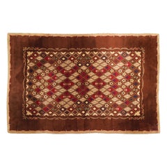 Signed Paule Leleu Vintage Art Deco Rug in Brown with Florals - Rug 
Kilim