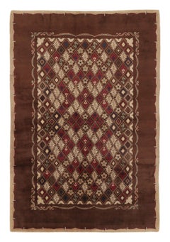 Signed Paule Leleu Vintage Art Deco Rug in Brown with Florals - Rug & Kilim