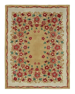Signed Paule Leleu Vintage Art Deco Rug in Gold with Florals - Rug & Kilim
