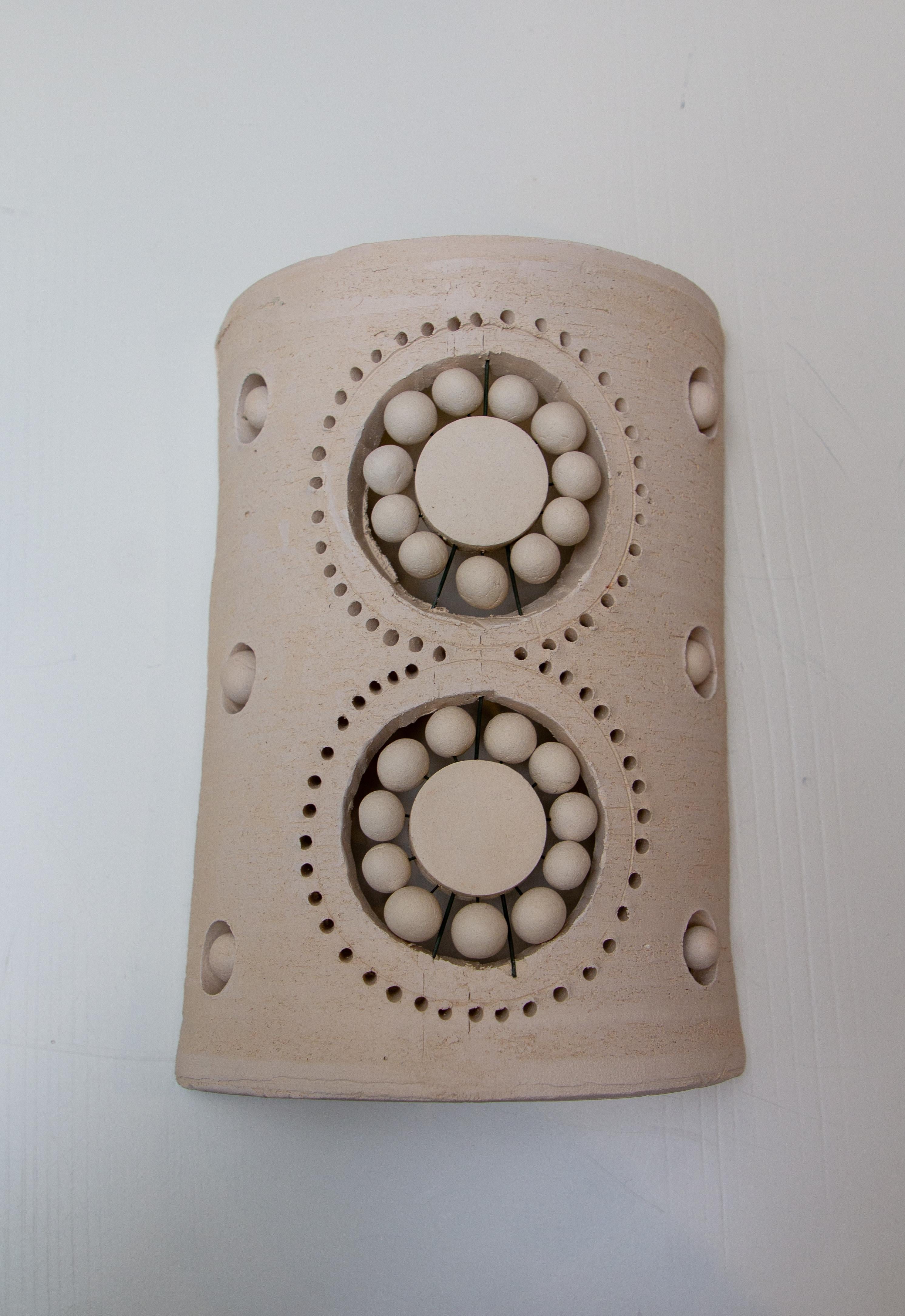French Signed Pelletier Unglazed Ceramic 2-Flower Wall Sconce Cover