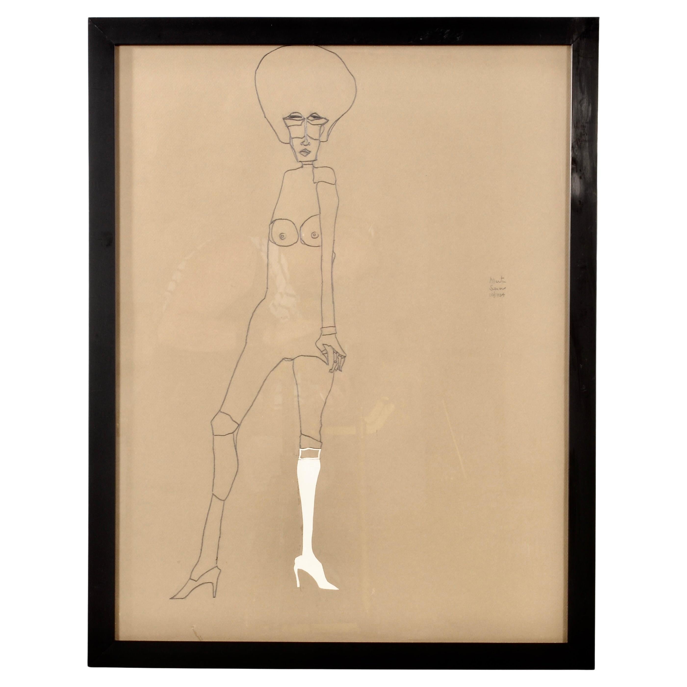 Disegno a matita firmato dall'artista di NYC Martin Summers, datato 1984 in vendita
