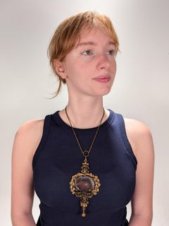 Signed Pentti Sarpaneva Scandinavian Modernist Bronze and Sliced Agate Necklace