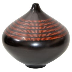 Signed Peruvian Urn Shape Studio Piece Black & Brown Ceramic Vase, Pottery
