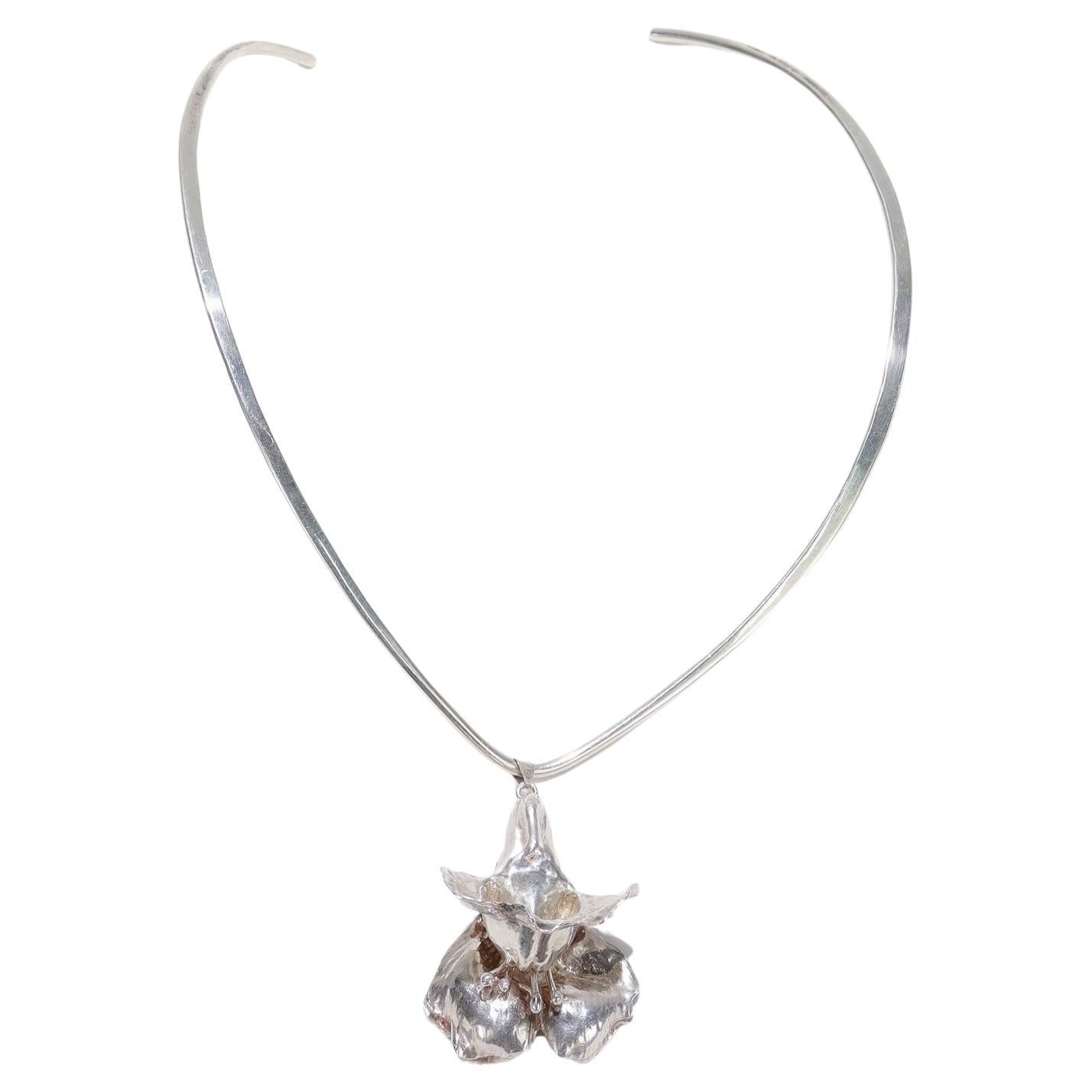 Collar Colgante Flor (Twinflower) de Plata Sueca Firmado Peter Von Post