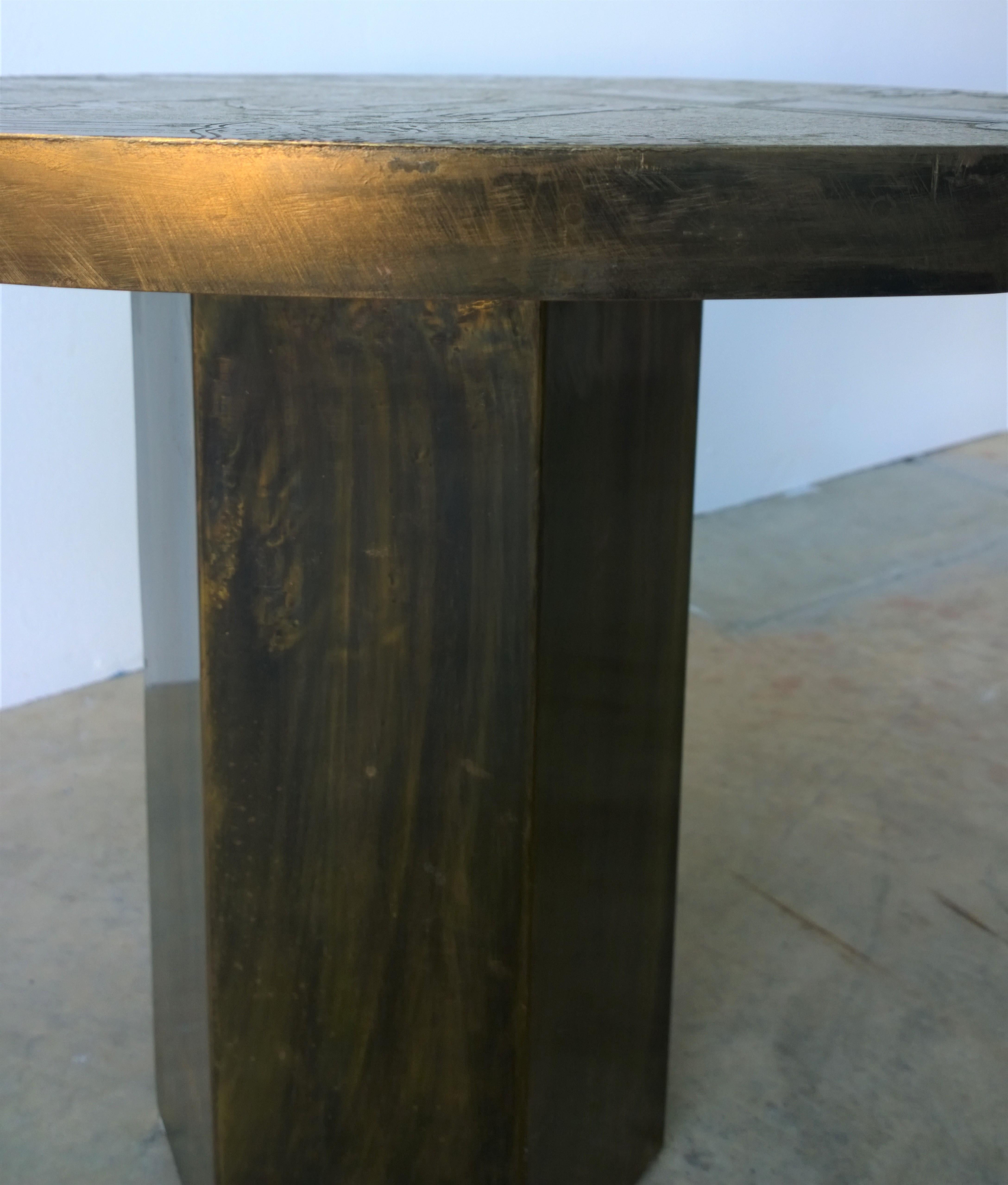 Philip and Kelvin LaVerne Octagonal Etched Enameled Bronze Tao Side/ End Table For Sale 5