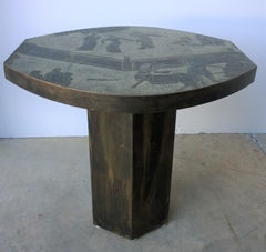 Philip and Kelvin LaVerne Octagonal Etched Enameled Bronze Tao Side/ End Table