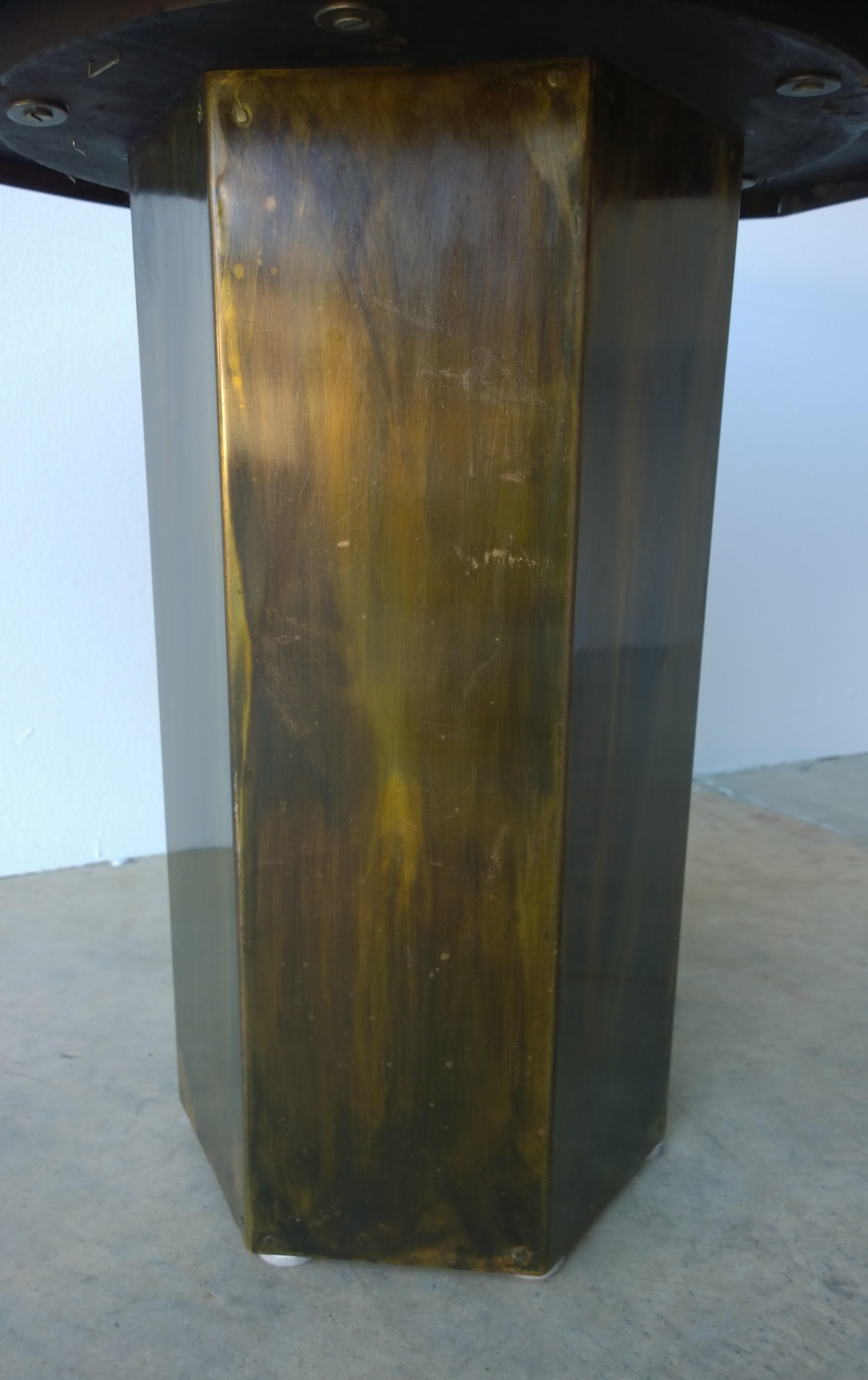 Philip and Kelvin LaVerne Octagonal Etched Enameled Bronze Tao Side/ End Table For Sale 2