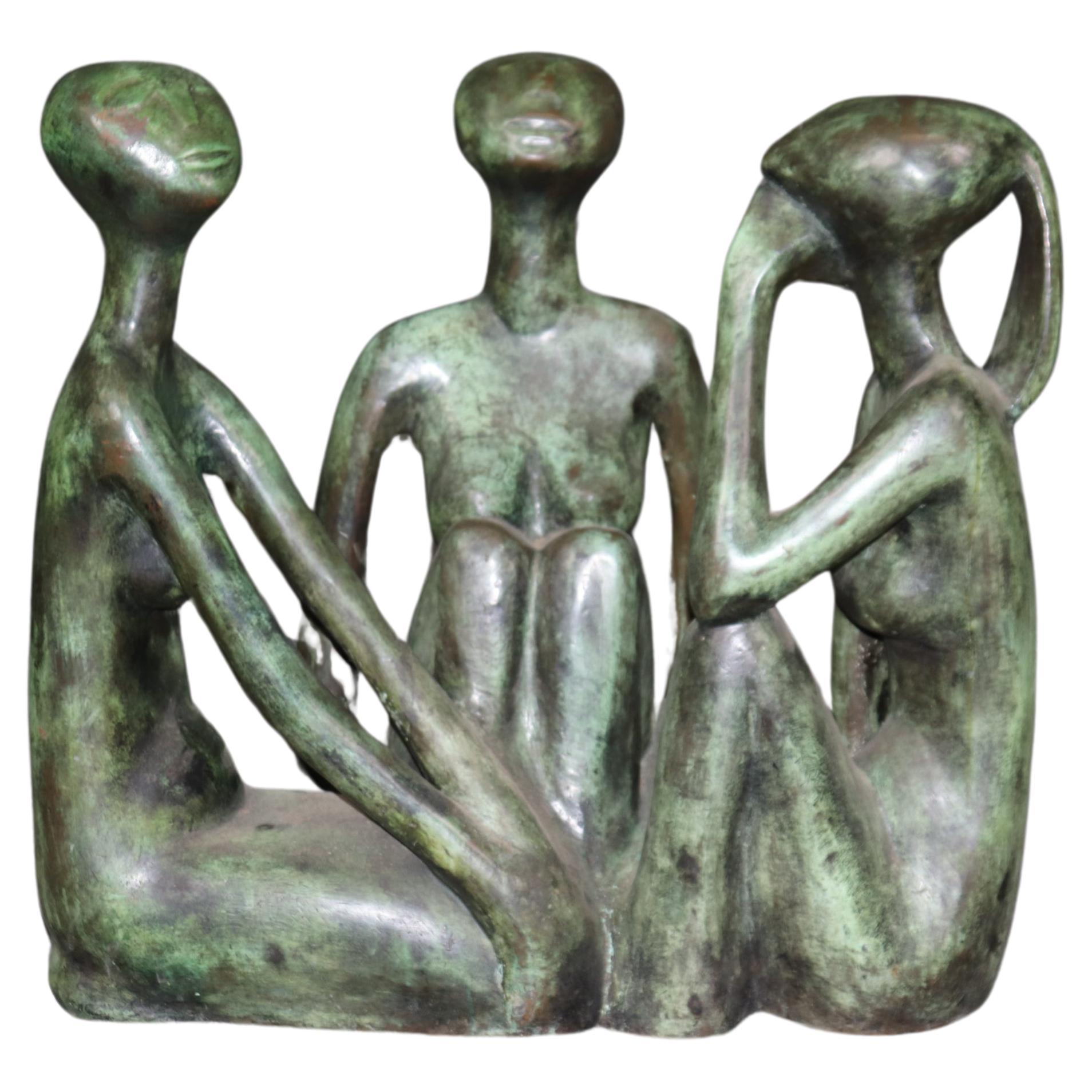 Scultura figurativa di tre donne firmata Philippe Jamin, bronzo, metà del secolo scorso.
