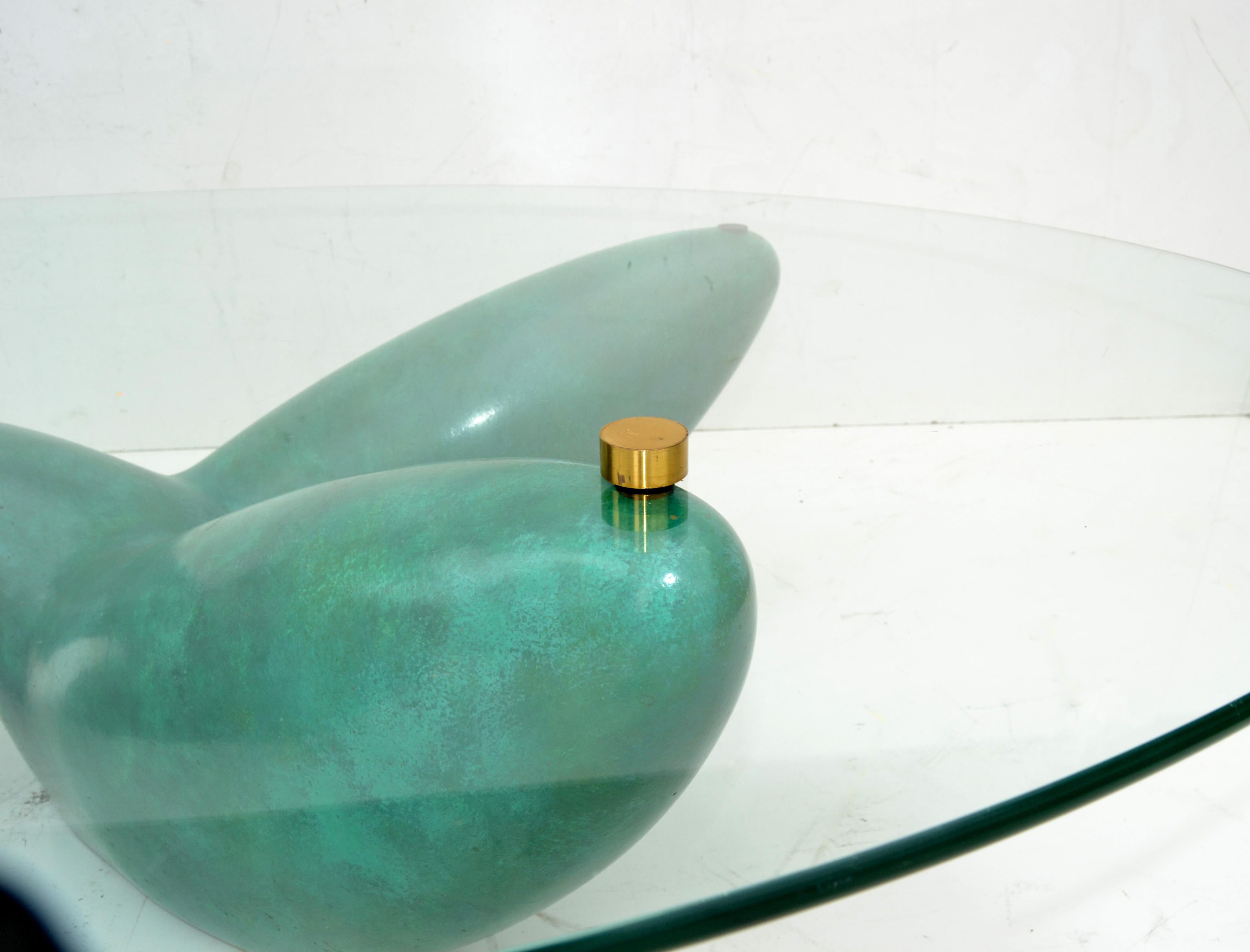 Signed Philippe Jean “ Leda “Coffee Table Abstract Green Base for Maison Jansen  For Sale 2