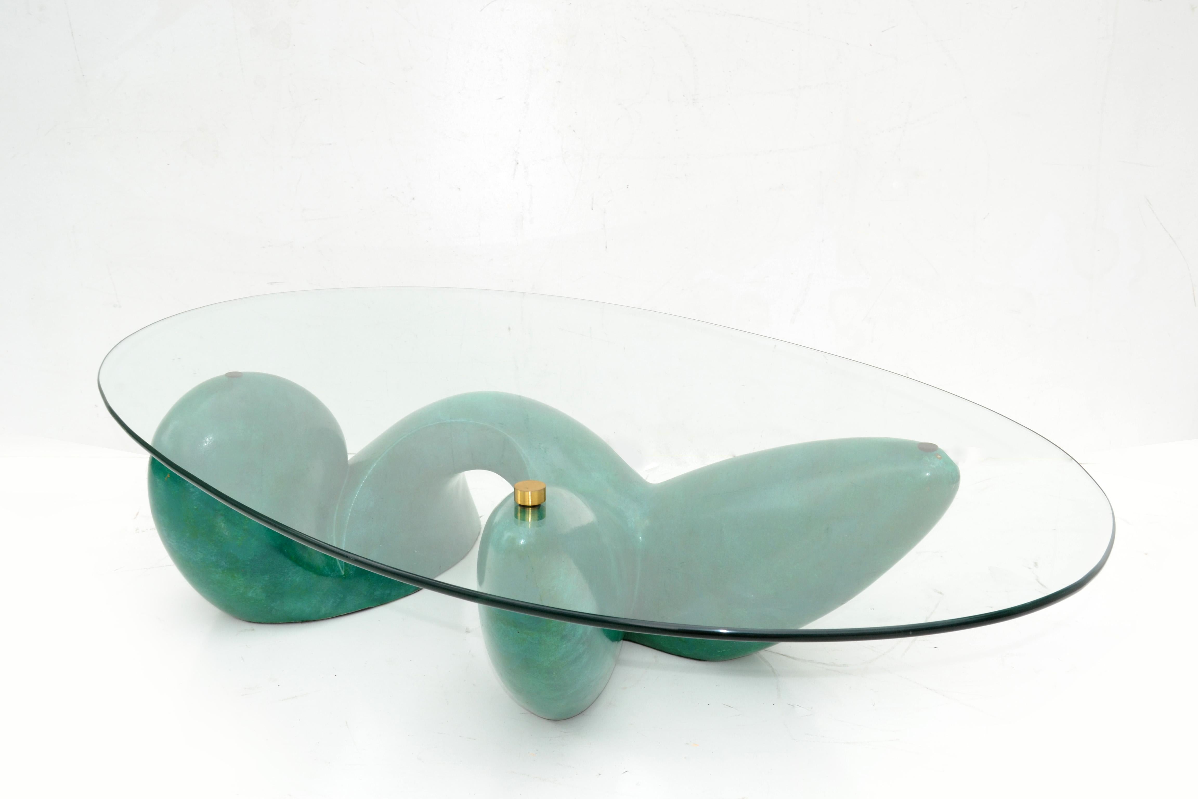 Signed Philippe Jean “ Leda “Coffee Table Abstract Green Base for Maison Jansen  For Sale 5