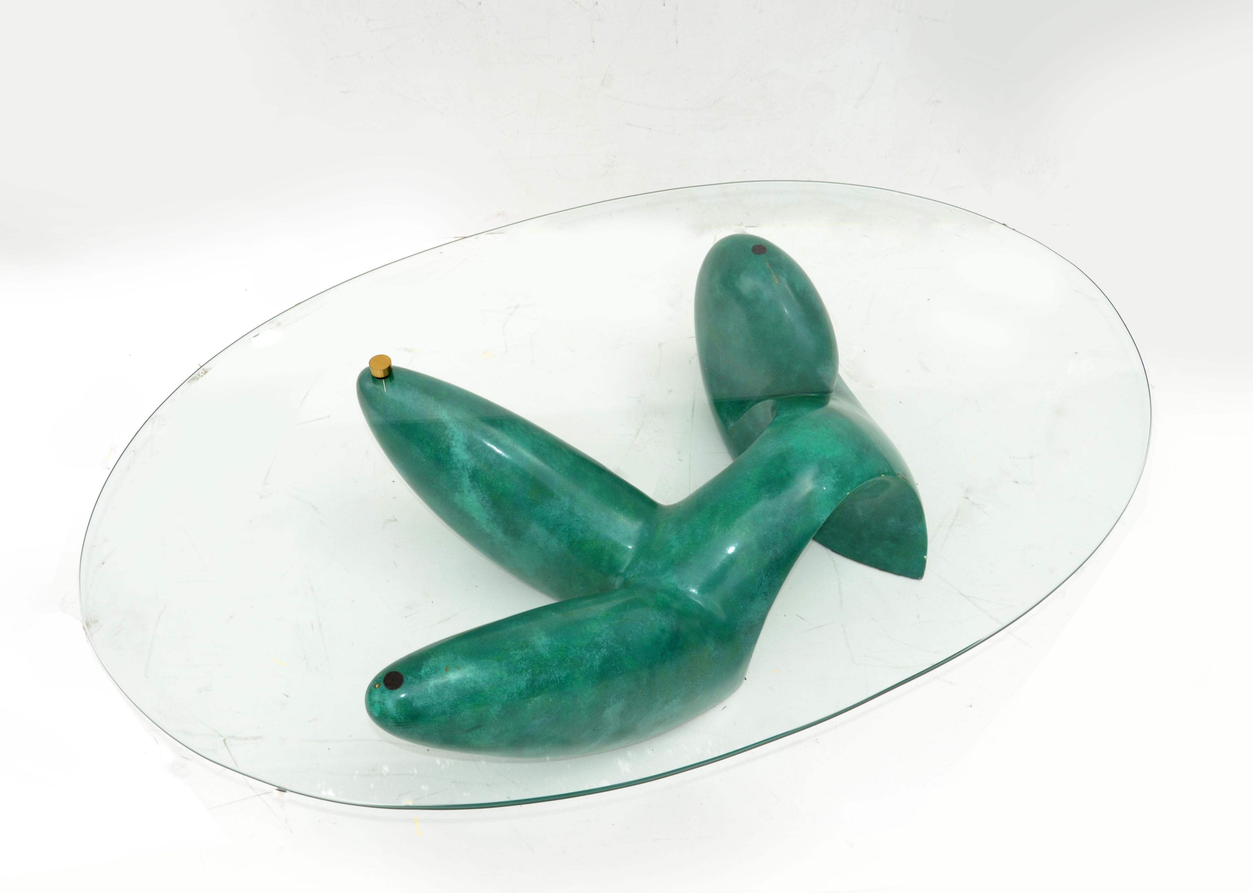 20th Century Signed Philippe Jean “ Leda “Coffee Table Abstract Green Base for Maison Jansen  For Sale