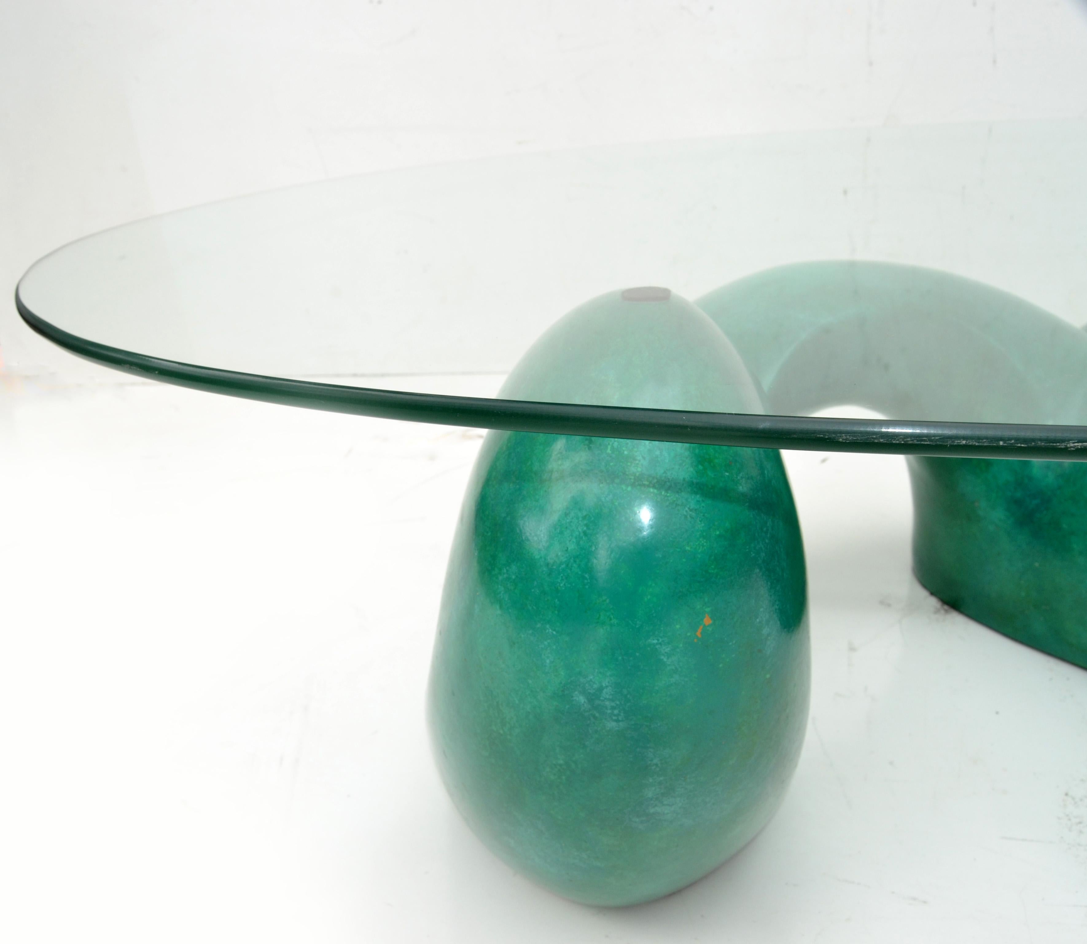 Signed Philippe Jean “ Leda “Coffee Table Abstract Green Base for Maison Jansen  For Sale 1