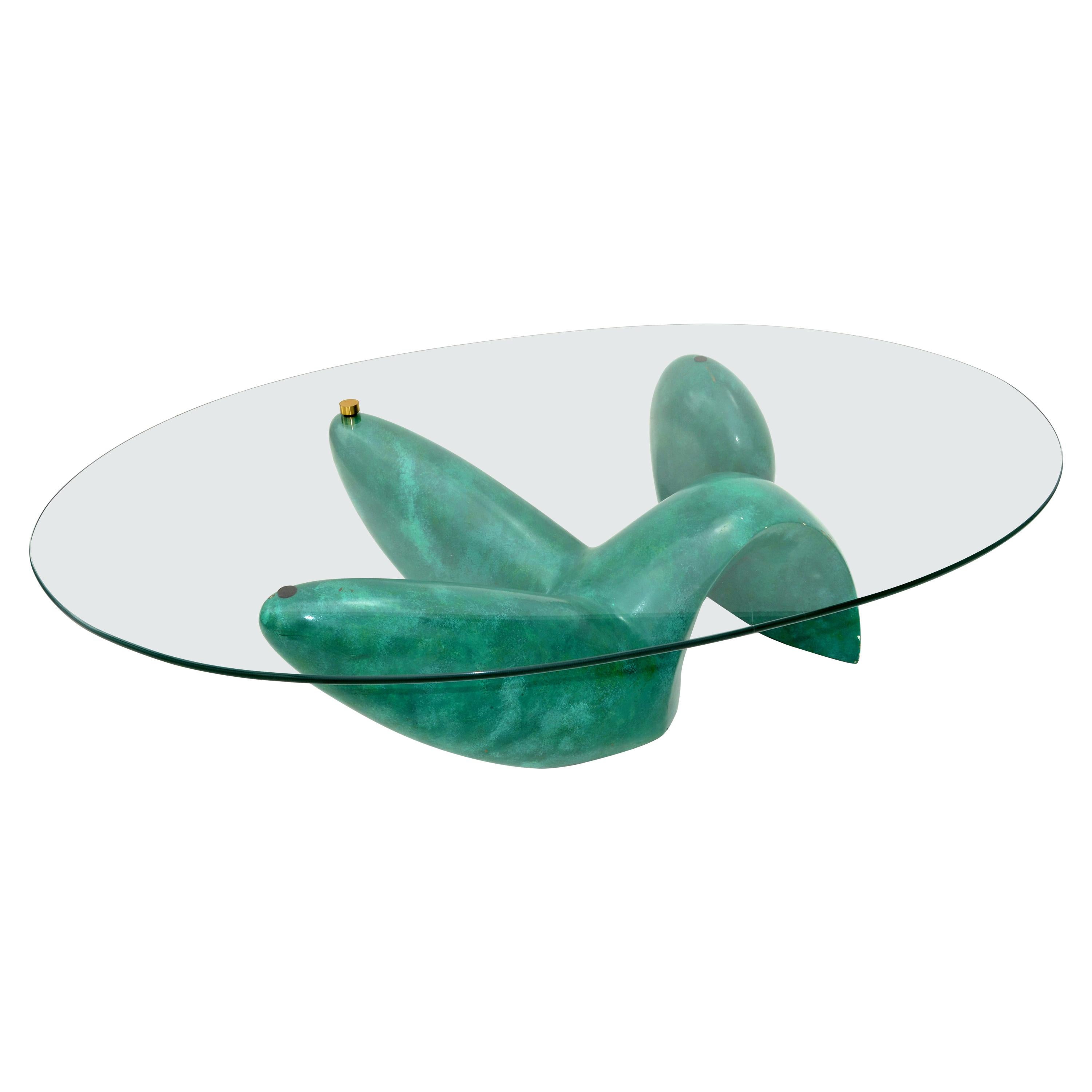 Signed Philippe Jean “ Leda “Coffee Table Abstract Green Base for Maison Jansen  For Sale
