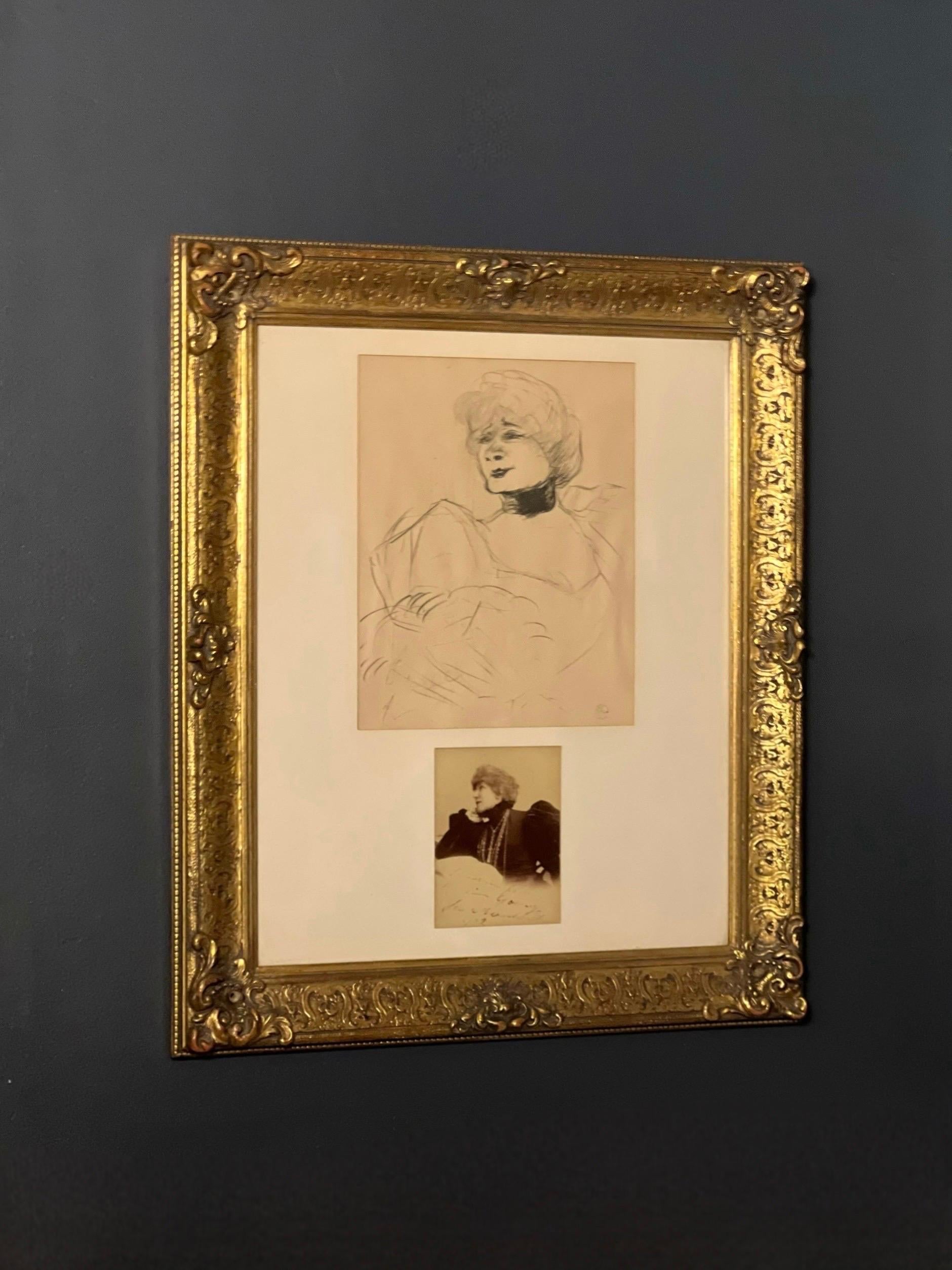 Signed Photo Sarah Bernhardt and Lithograph Marcelle Lender by Toulouse-Lautrec im Angebot 2