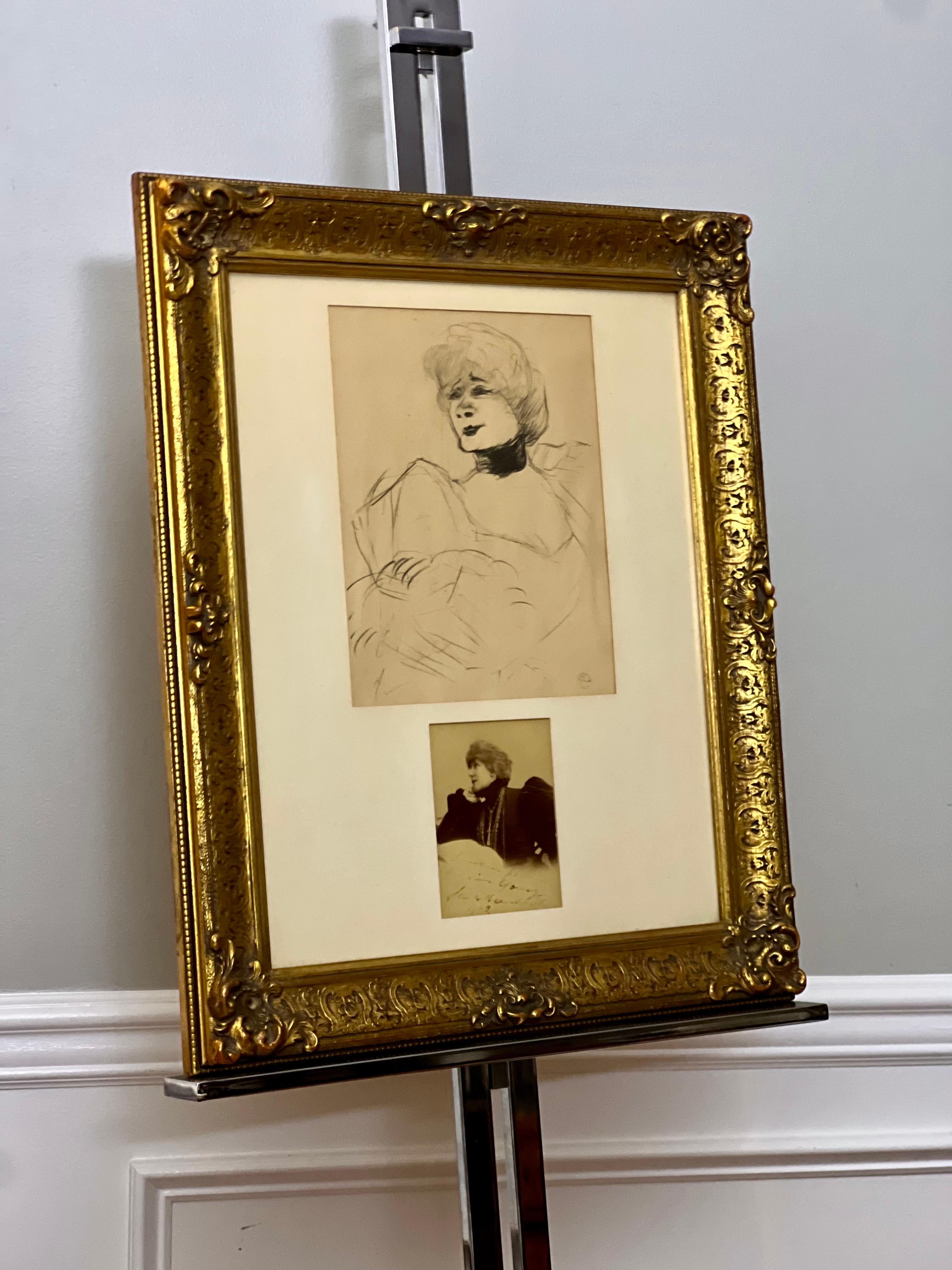 Signed Photo Sarah Bernhardt and Lithograph Marcelle Lender by Toulouse-Lautrec (Belle Époque) im Angebot