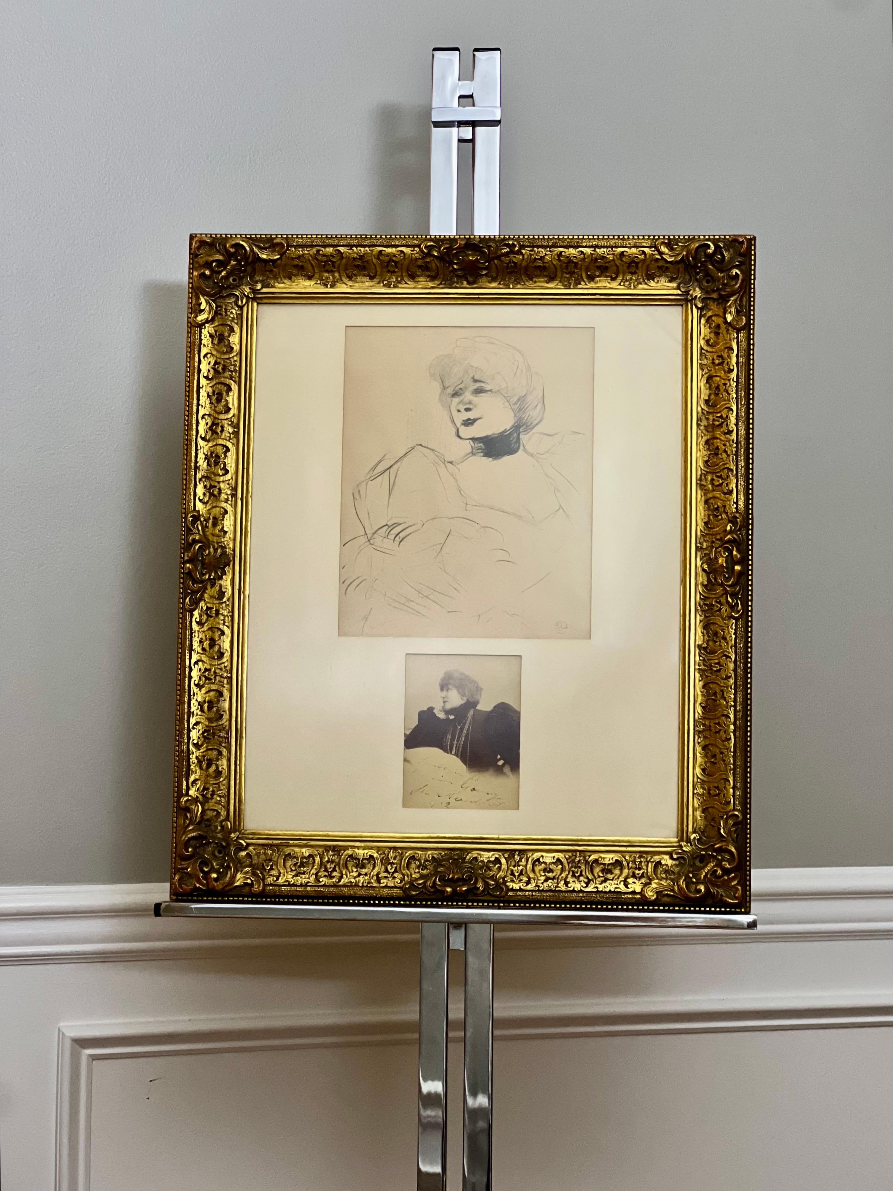 Signed Photo Sarah Bernhardt and Lithograph Marcelle Lender by Toulouse-Lautrec (Französisch) im Angebot