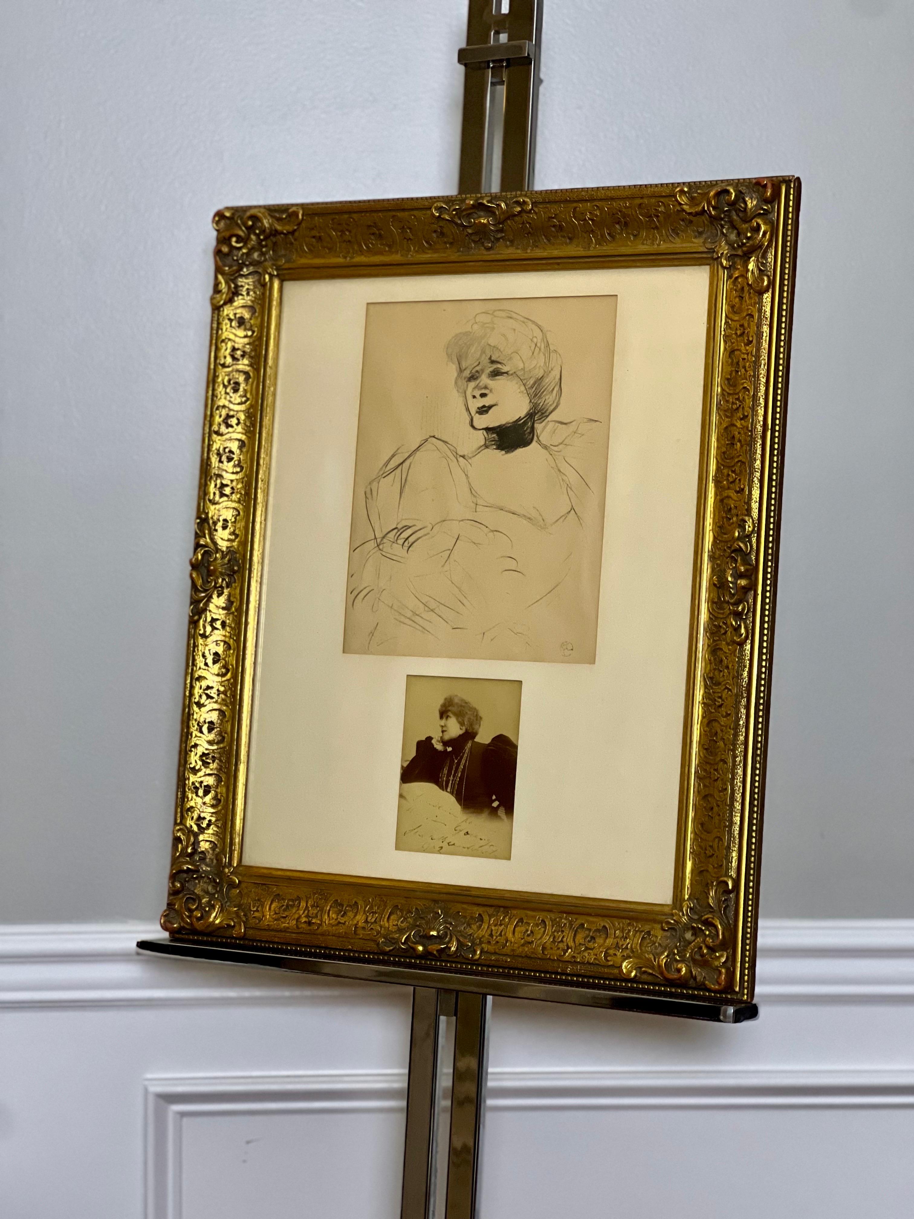 Signed Photo Sarah Bernhardt and Lithograph Marcelle Lender by Toulouse-Lautrec (Vergoldet) im Angebot