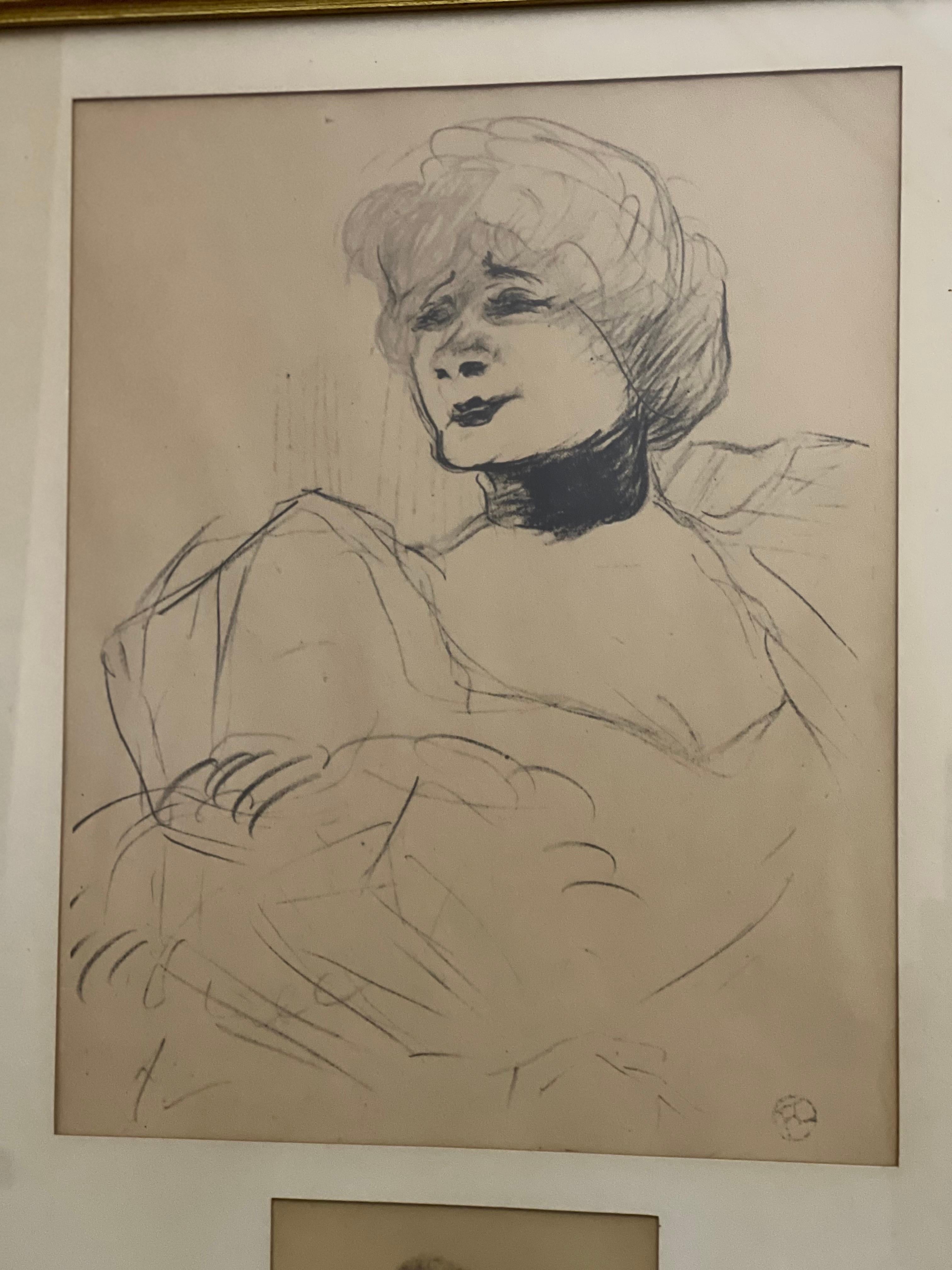 Signed Photo Sarah Bernhardt and Lithograph Marcelle Lender by Toulouse-Lautrec im Zustand „Gut“ im Angebot in Doylestown, PA