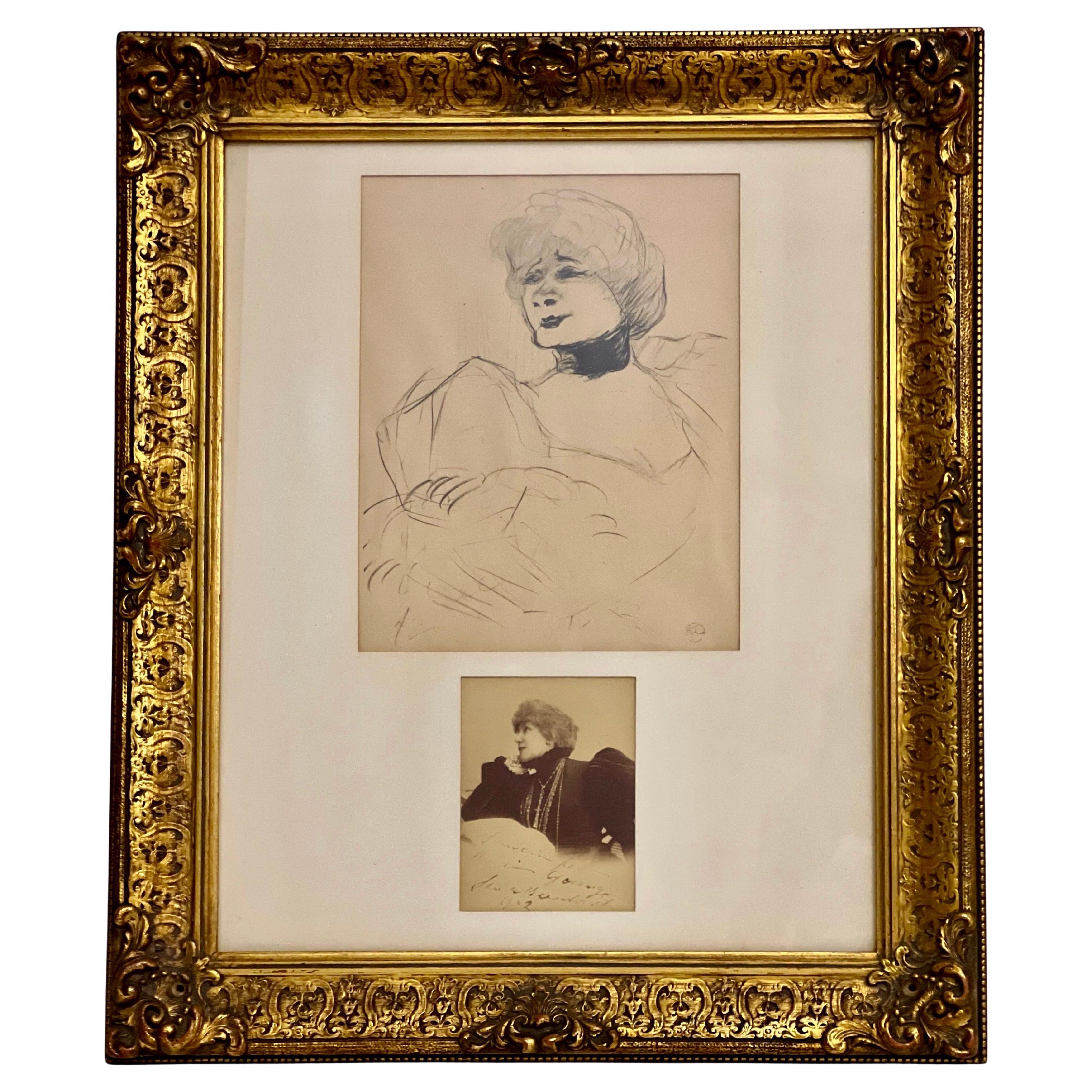 Signed Photo Sarah Bernhardt and Lithograph Marcelle Lender by Toulouse-Lautrec im Angebot