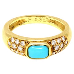 Signed Piaget Turquoise and Diamond Ring CA 1980