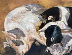 Signed Pig Farm Oil Painting Sharon Butler