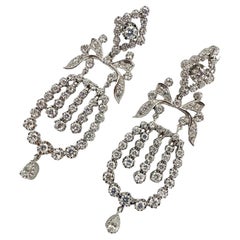 Signed PJM Chinese Stunning Clear Glass Dangling Stud Earrings